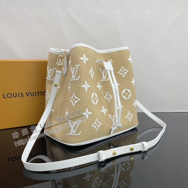 Lv路易威登2023專櫃新款拉菲草棉布水桶包 LV肩背女包 M22852 M23080 ydh5103